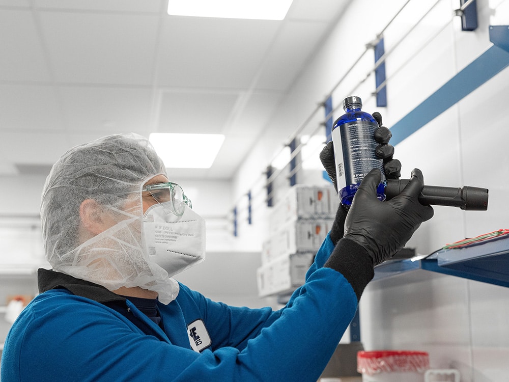 Quality checking bottles in the lab