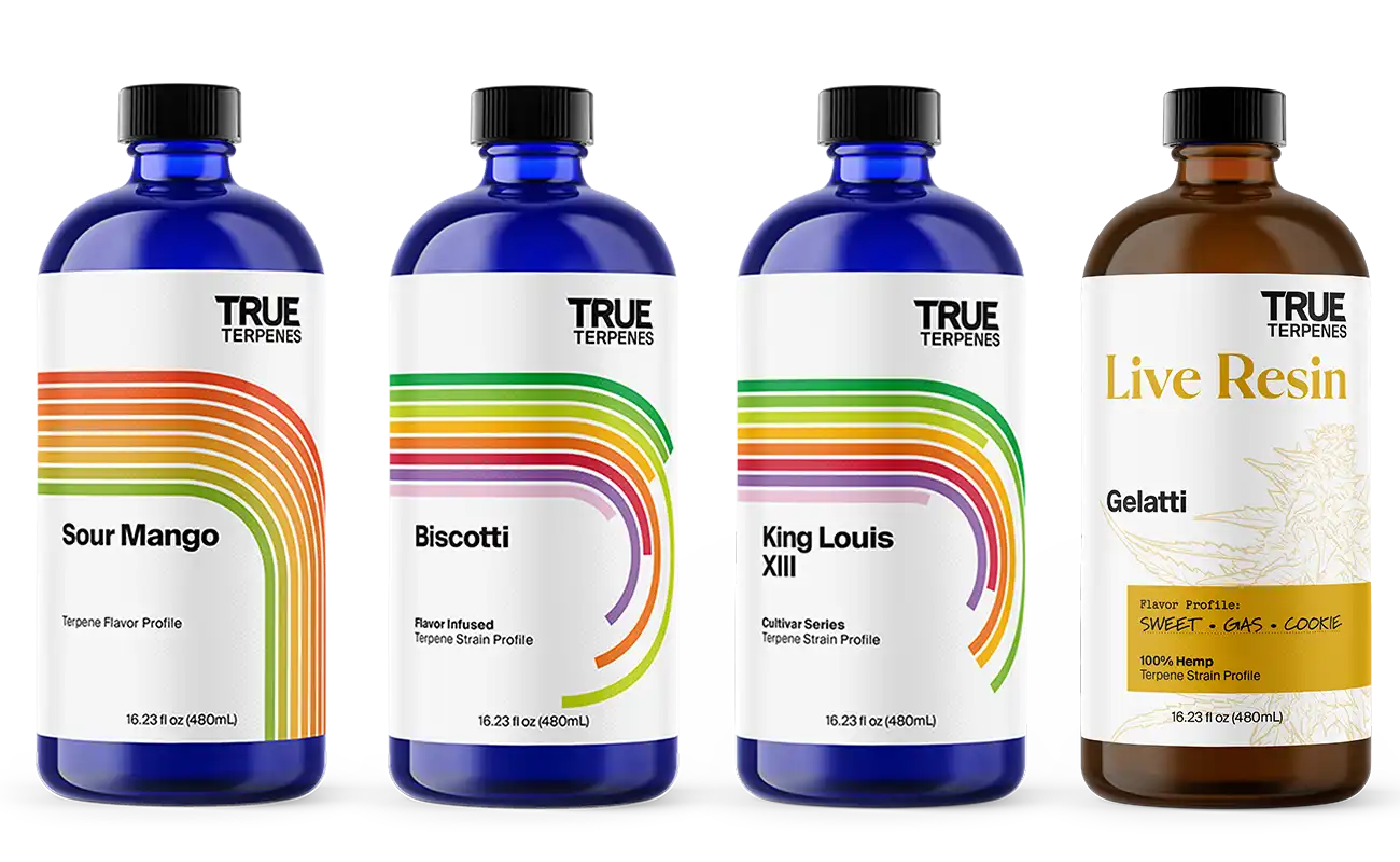 True Terpenes product offerings categorized as bottles