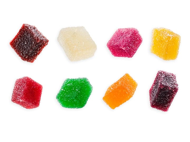 Images of multi colored gummies representing multiple flavors