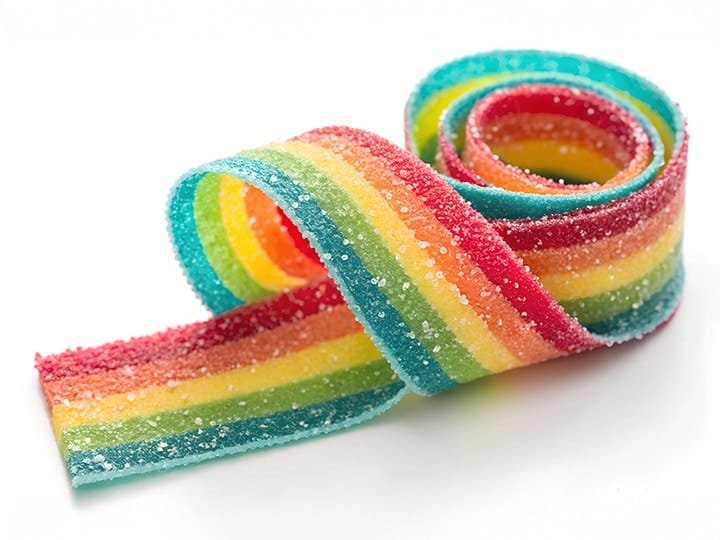 Image of gummy rainbow tape candy